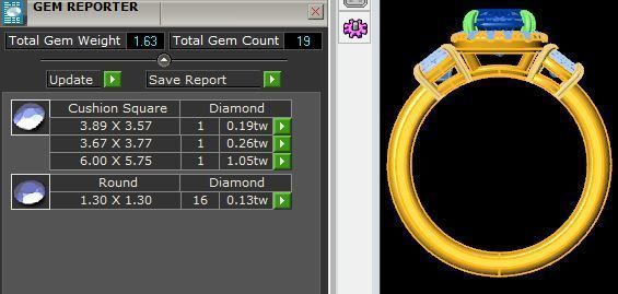 Cushion Three Stone Ring 3D print model_5