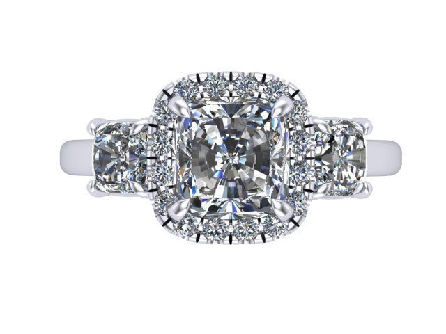 Cushion Three Stone Ring 3D print model_1