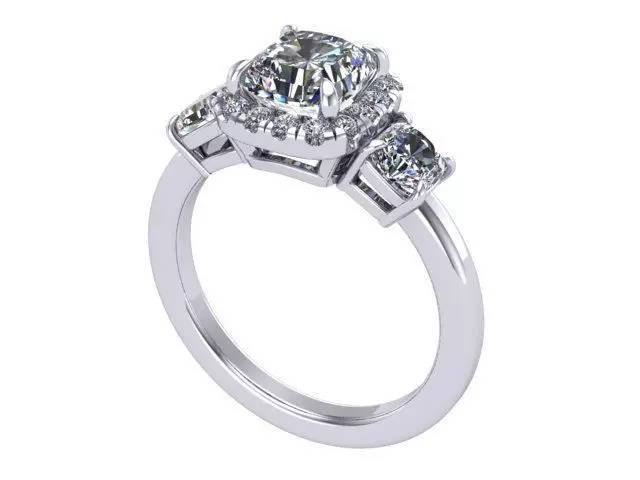 Cushion Three Stone Ring 3D print model_0