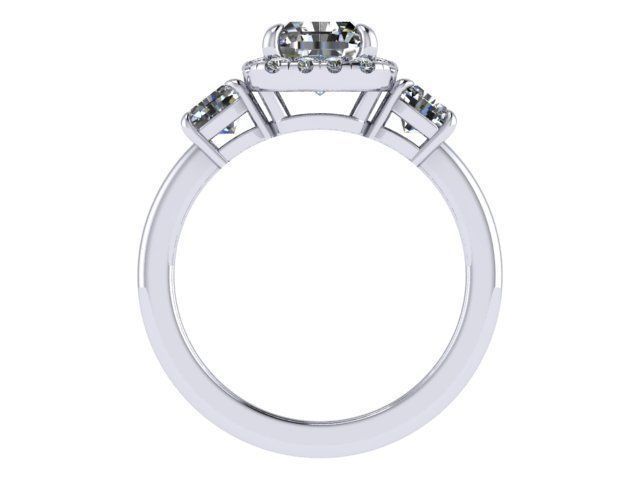 Cushion Three Stone Ring 3D print model_3