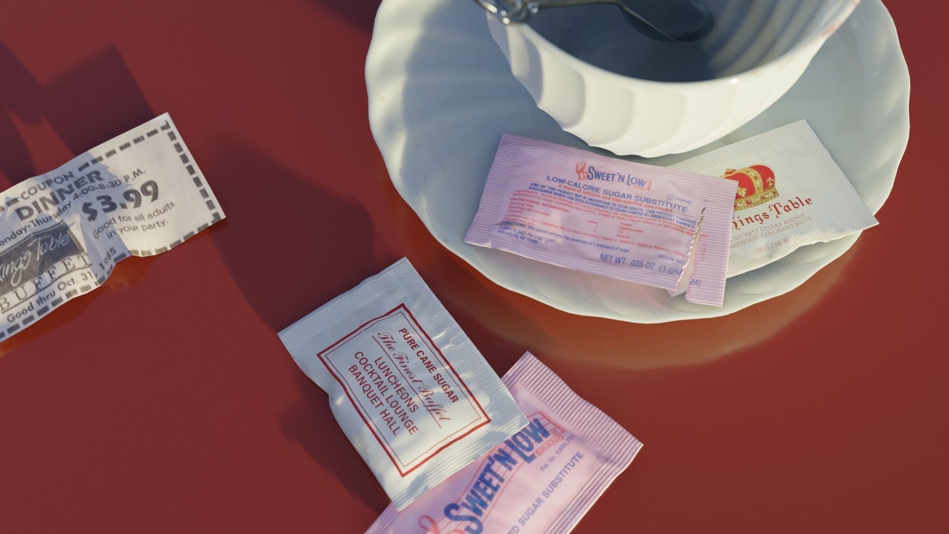 Coffee Cup with Sweeteners and Souvenir Spoon 3D model_6