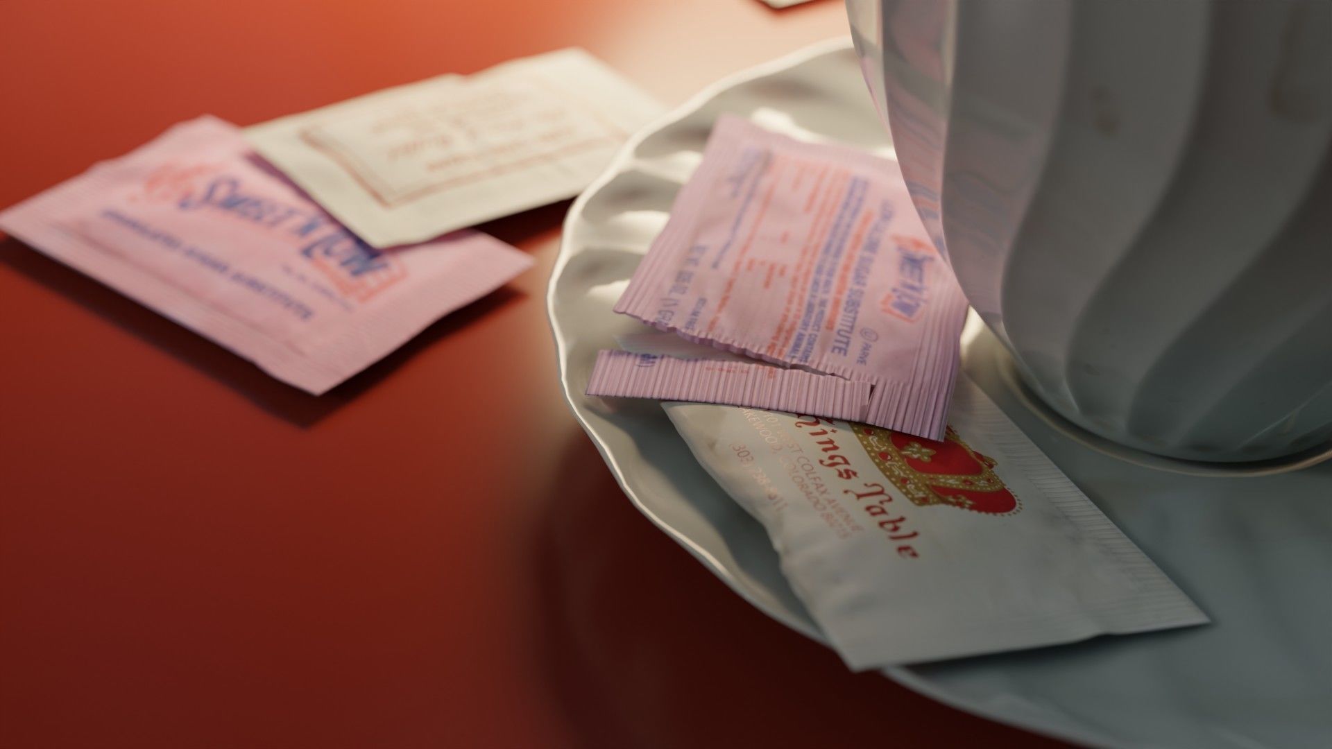 Coffee Cup with Sweeteners and Souvenir Spoon 3D model_5