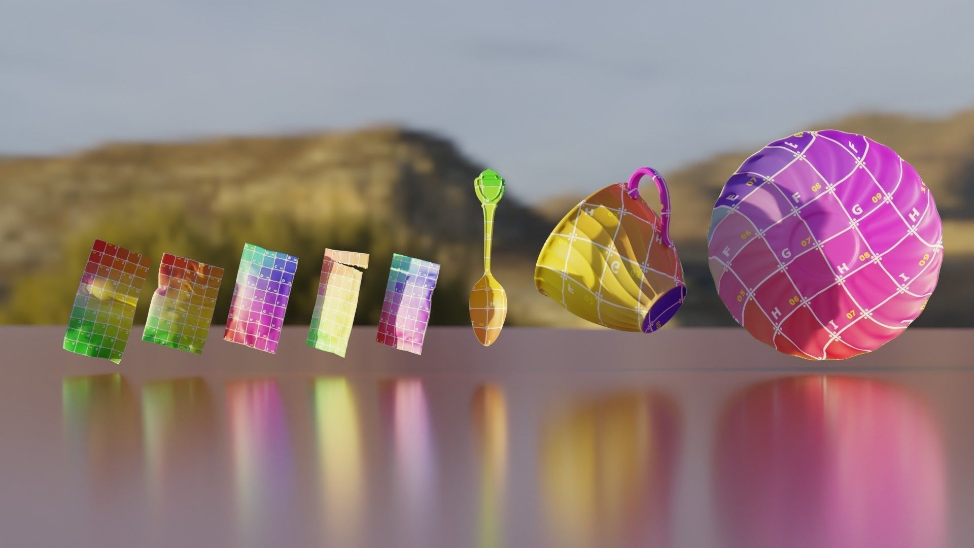 Coffee Cup with Sweeteners and Souvenir Spoon 3D model_8