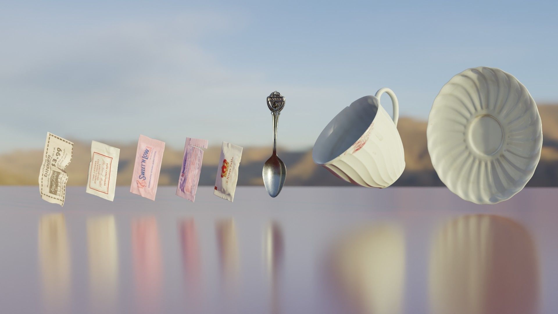 Coffee Cup with Sweeteners and Souvenir Spoon 3D model_7