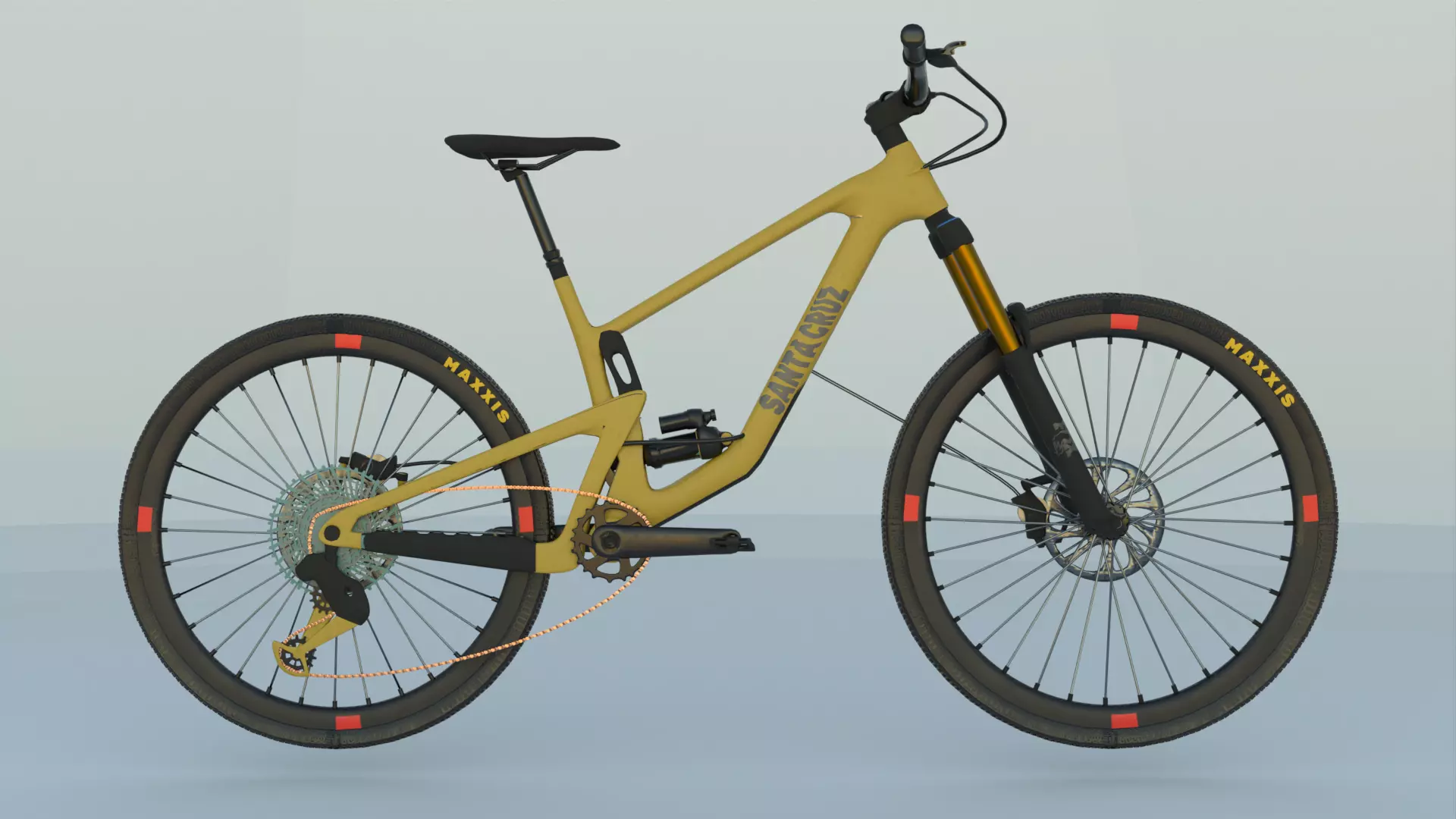 Bicycle gold mountain bike 3D model_0