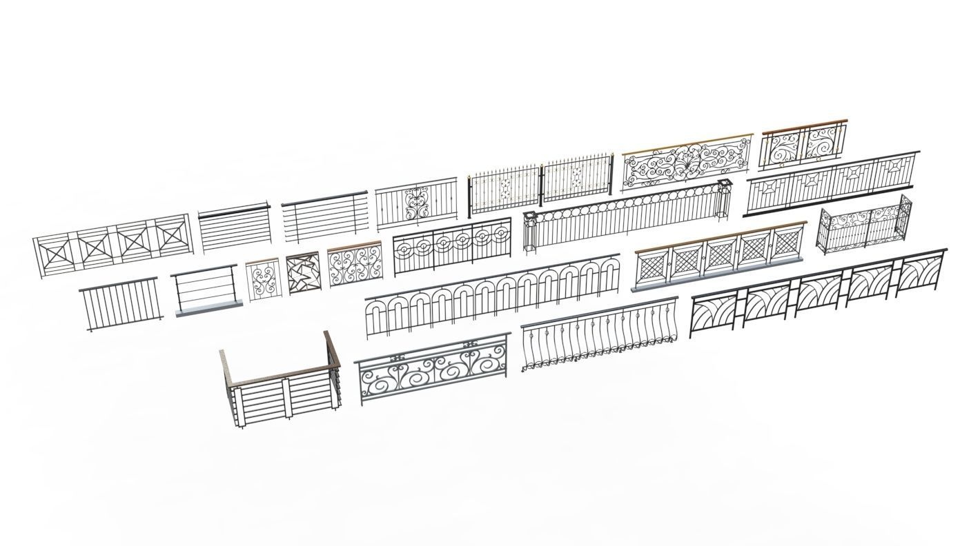 Hand rail fence 3d model wroguht 3D model_7