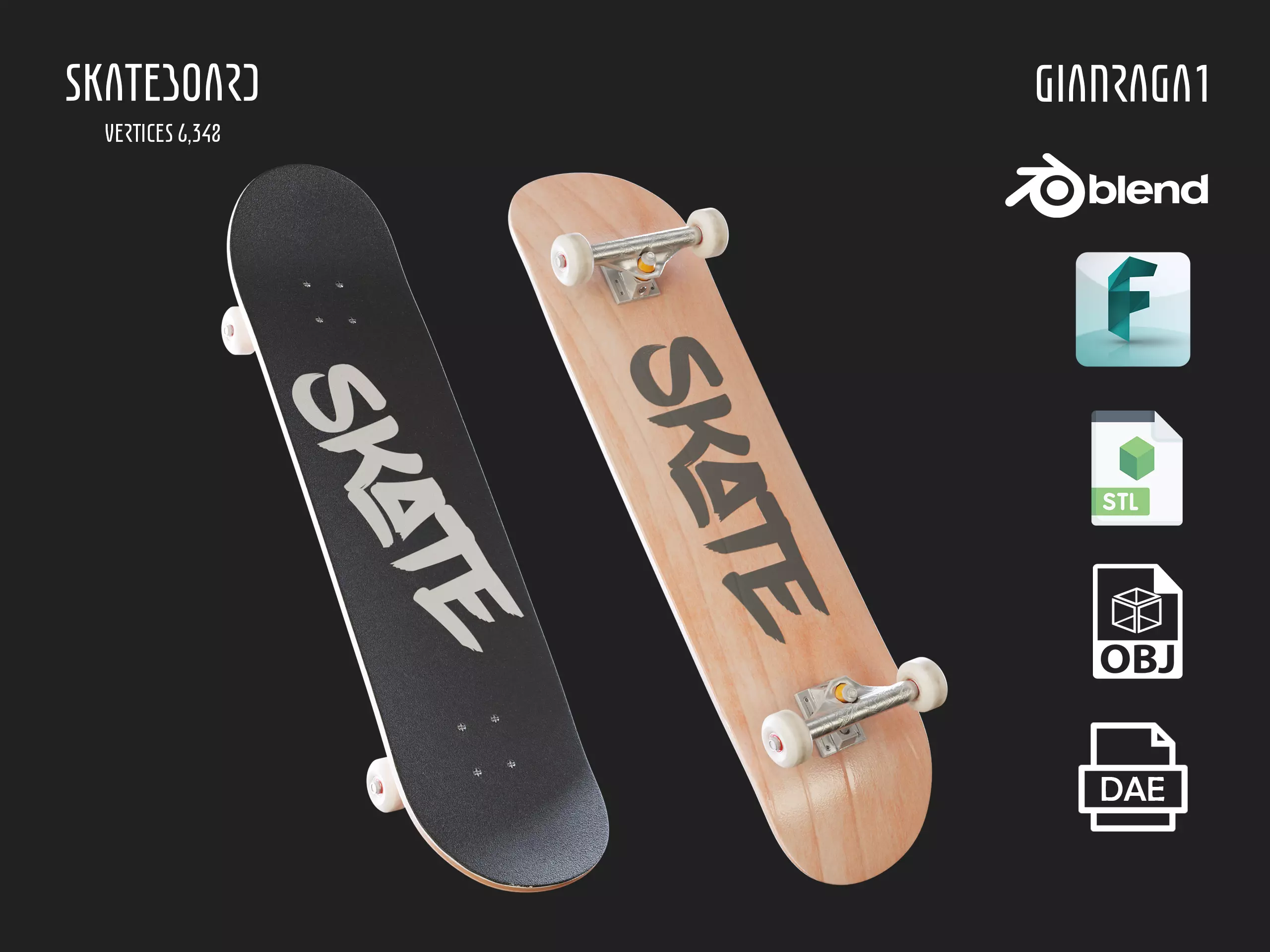 Skateboard template Low-poly 3D model