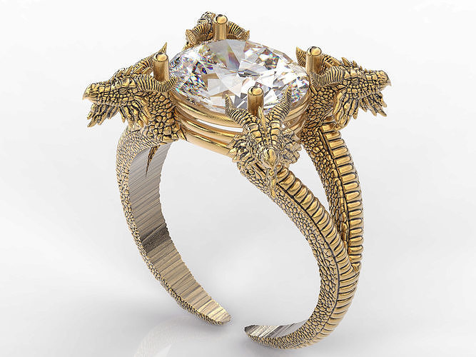 Dragon snake ring  gold printable jewelry 3D model 3D print model