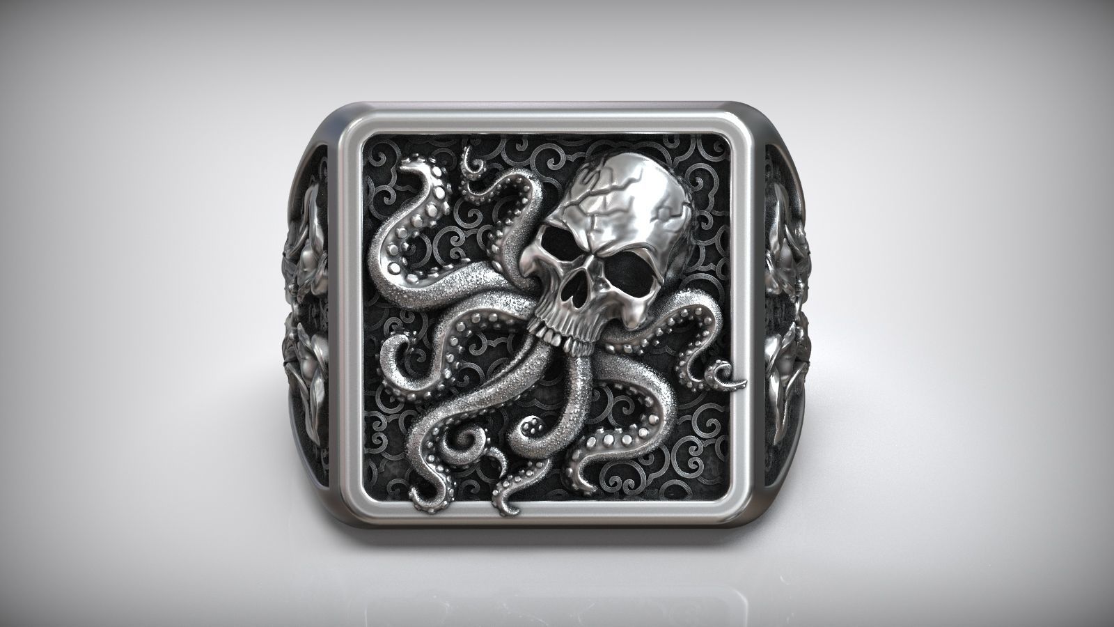 Octopus Skull Tentacle Sea Ornament Signet 3D print model_1