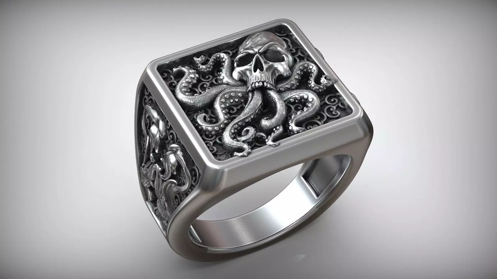 Octopus Skull Tentacle Sea Ornament Signet 3D print model_0