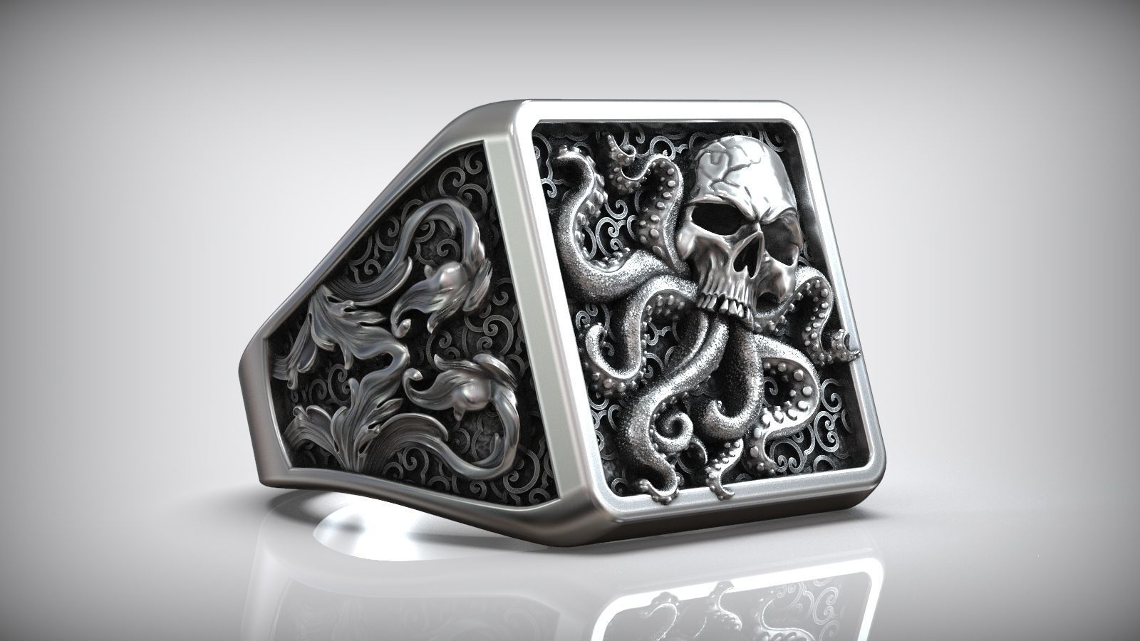 Octopus Skull Tentacle Sea Ornament Signet 3D print model_3