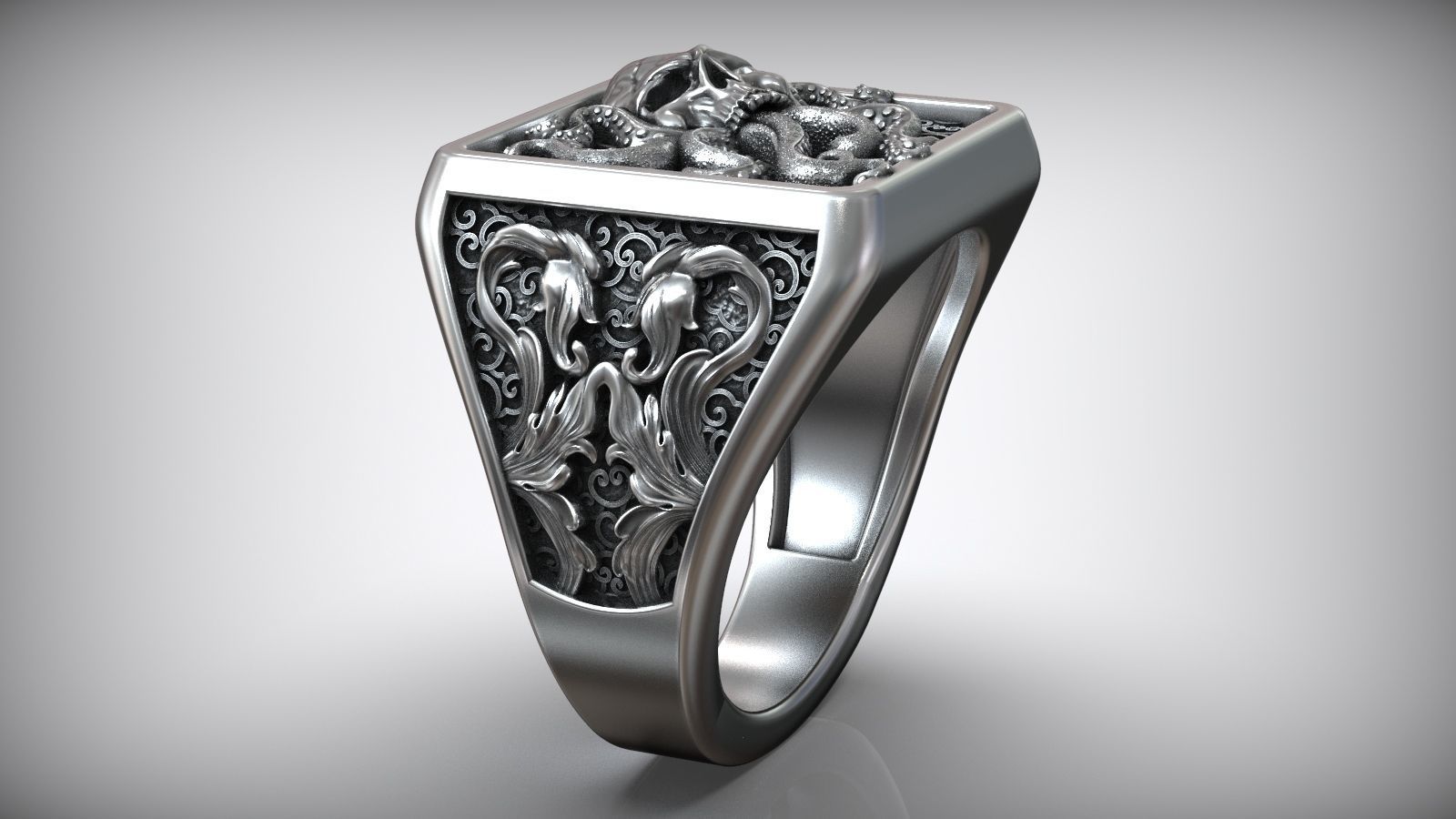 Octopus Skull Tentacle Sea Ornament Signet 3D print model_4