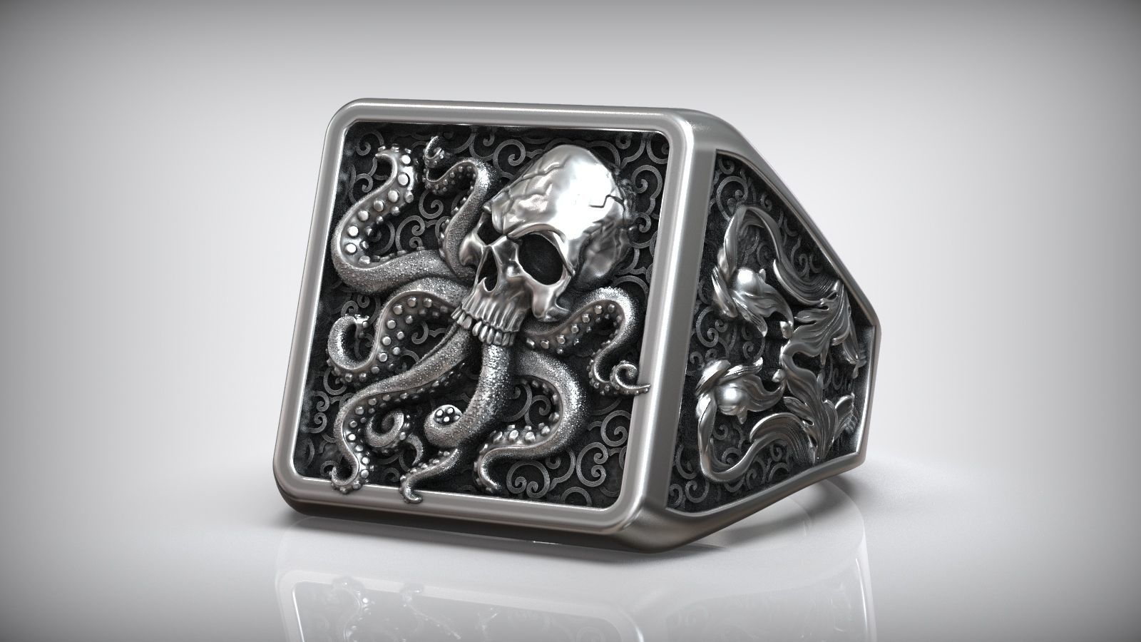 Octopus Skull Tentacle Sea Ornament Signet 3D print model_2