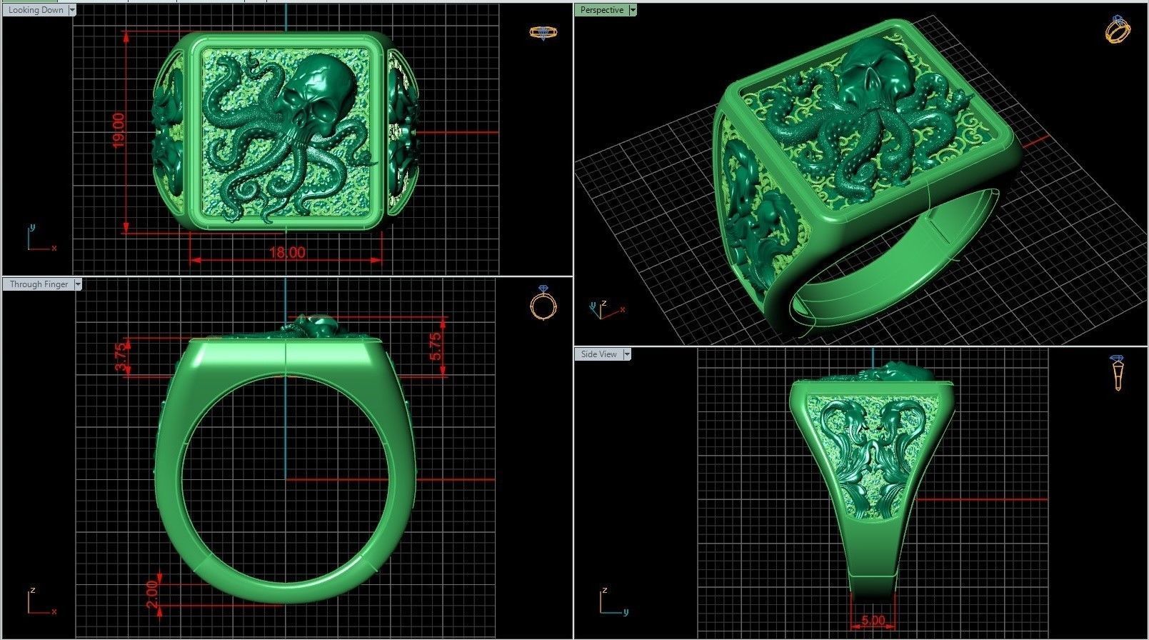 Octopus Skull Tentacle Sea Ornament Signet 3D print model_8