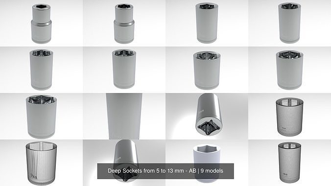 Deep Sockets from 5 to 13 mm 3D Model Collection | CGTrader