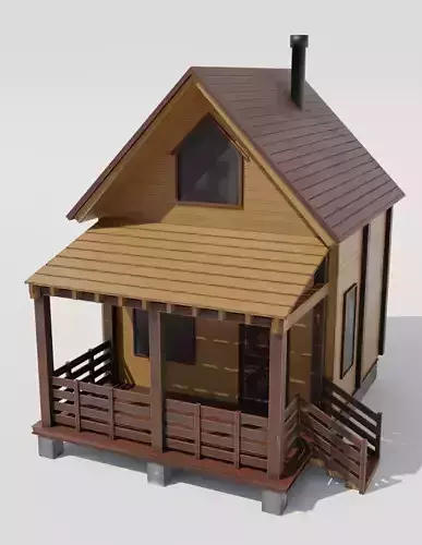 Low Poly House wooden with porch Low-poly 3D model
