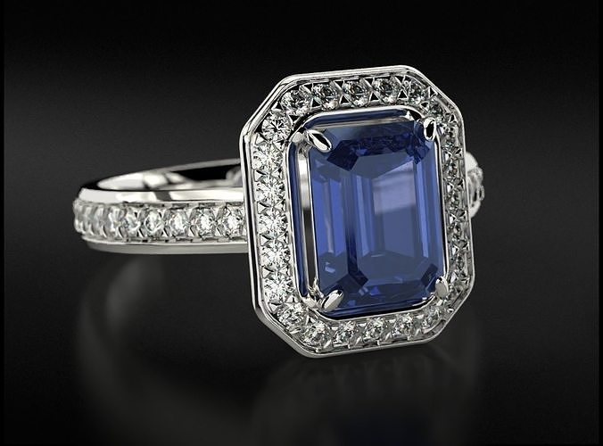 Ring with diamonds and large emerald 745 3D print model