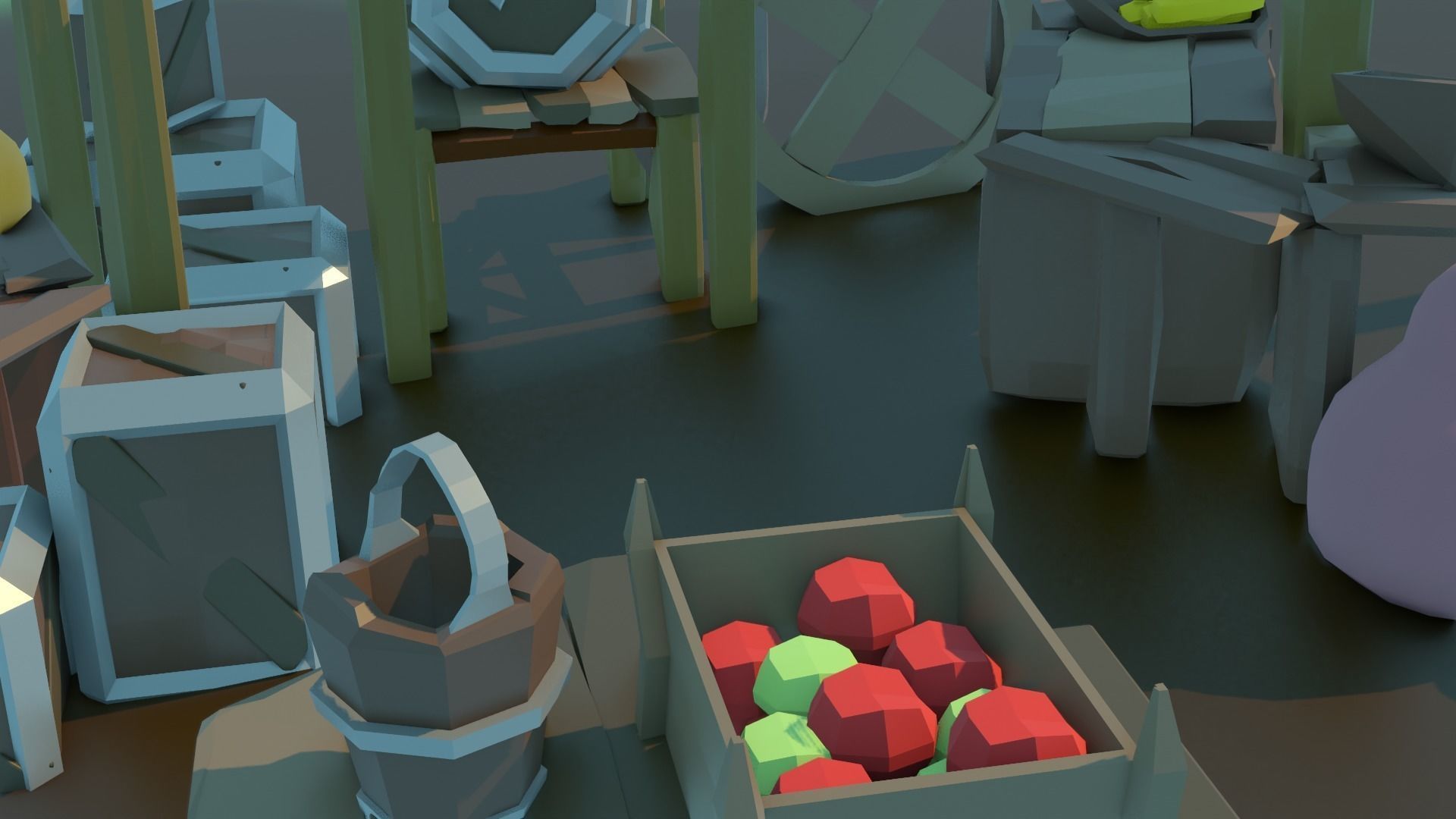 Low - Poly Stylized Market Pack Free low-poly 3D model_2