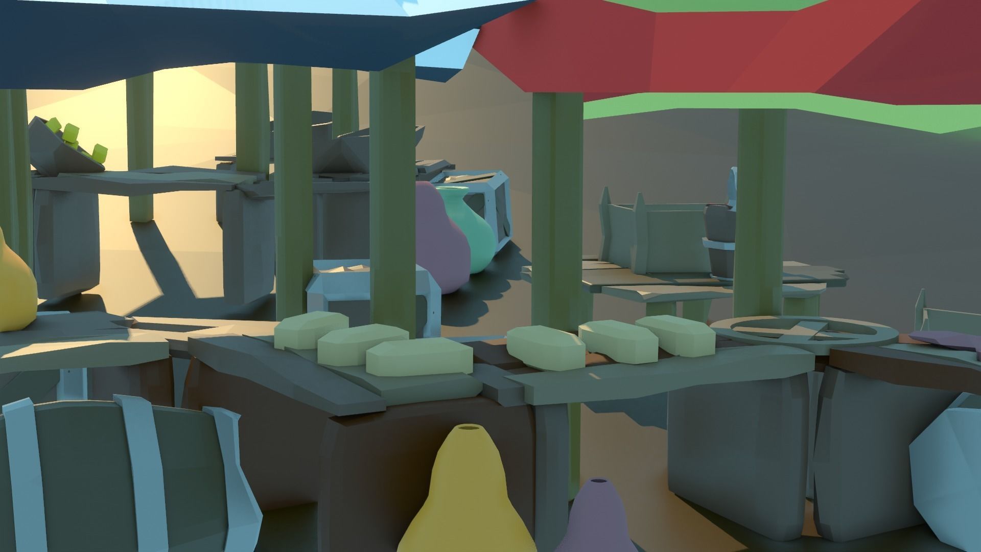 Low - Poly Stylized Market Pack Free low-poly 3D model_1