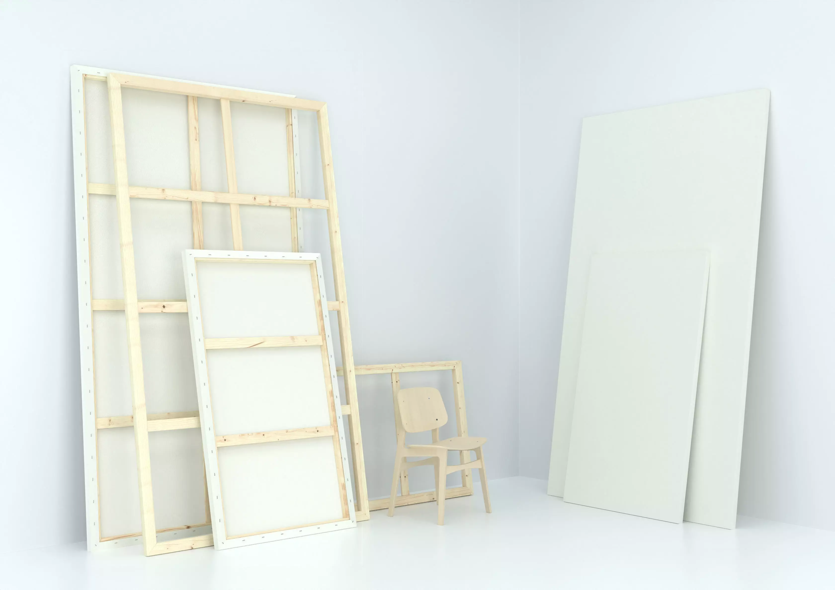 empty painting canvas and frame set Low-poly 3D model_0
