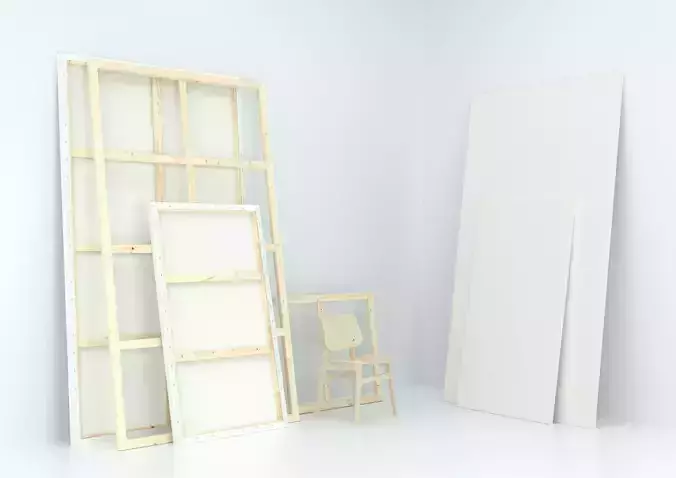 empty painting canvas and frame set Low-poly 3D model