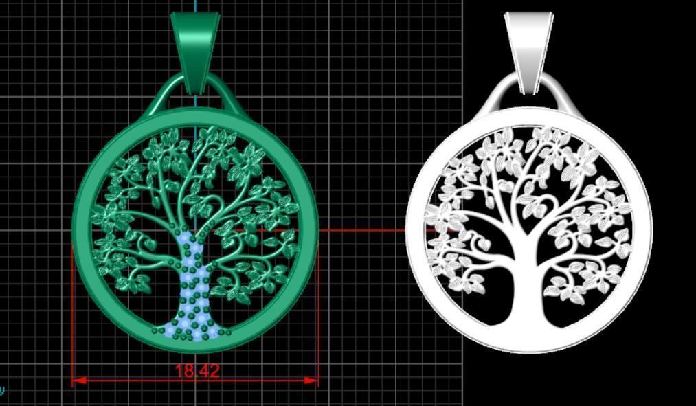 Tree of Life Pendant with and without Stone 3D print model_1