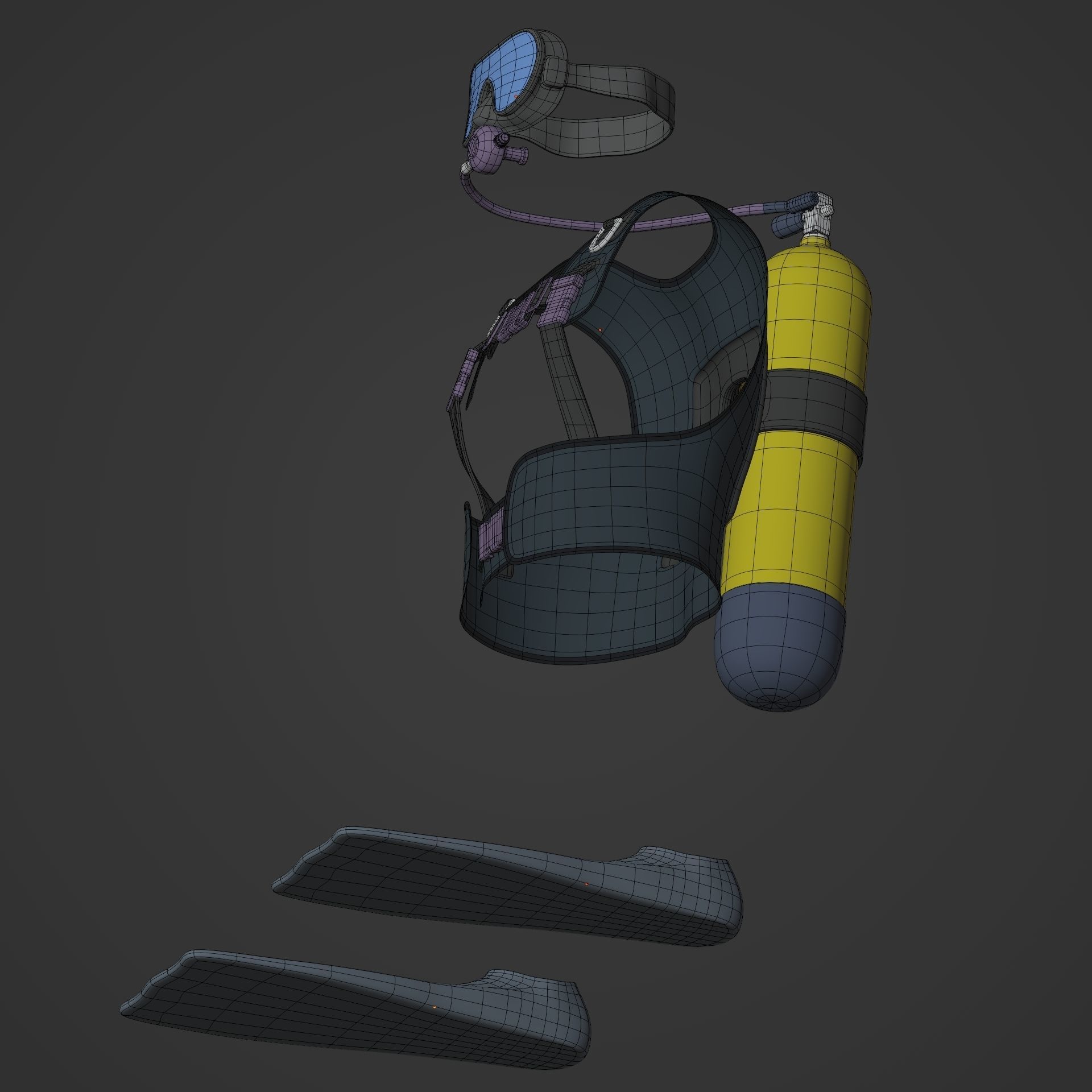 Scuba Diving Equipment Low-poly 3D model_10