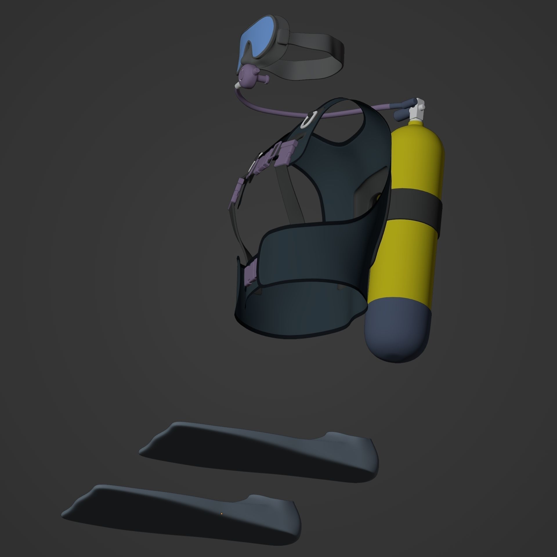 Scuba Diving Equipment Low-poly 3D model_9
