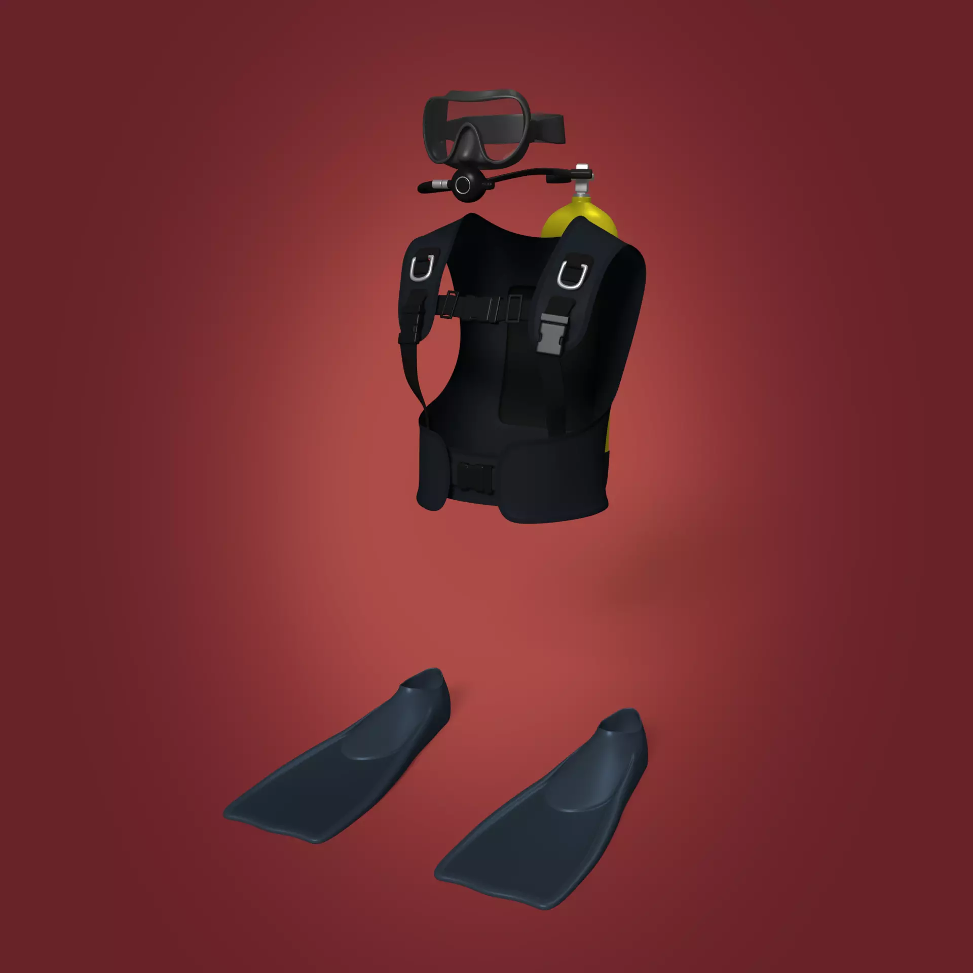 Scuba Diving Equipment Low-poly 3D model_0