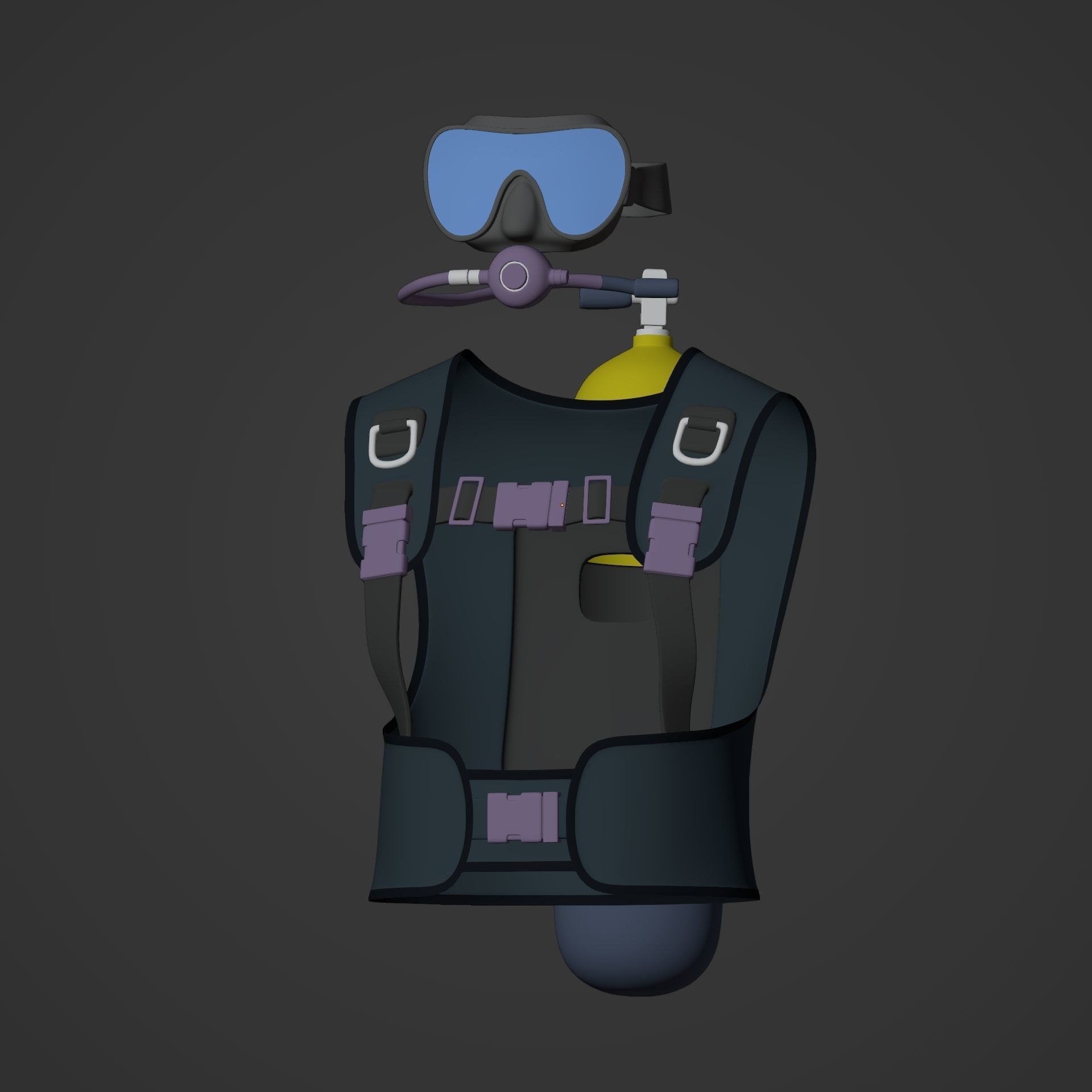 Scuba Diving Equipment Low-poly 3D model_3