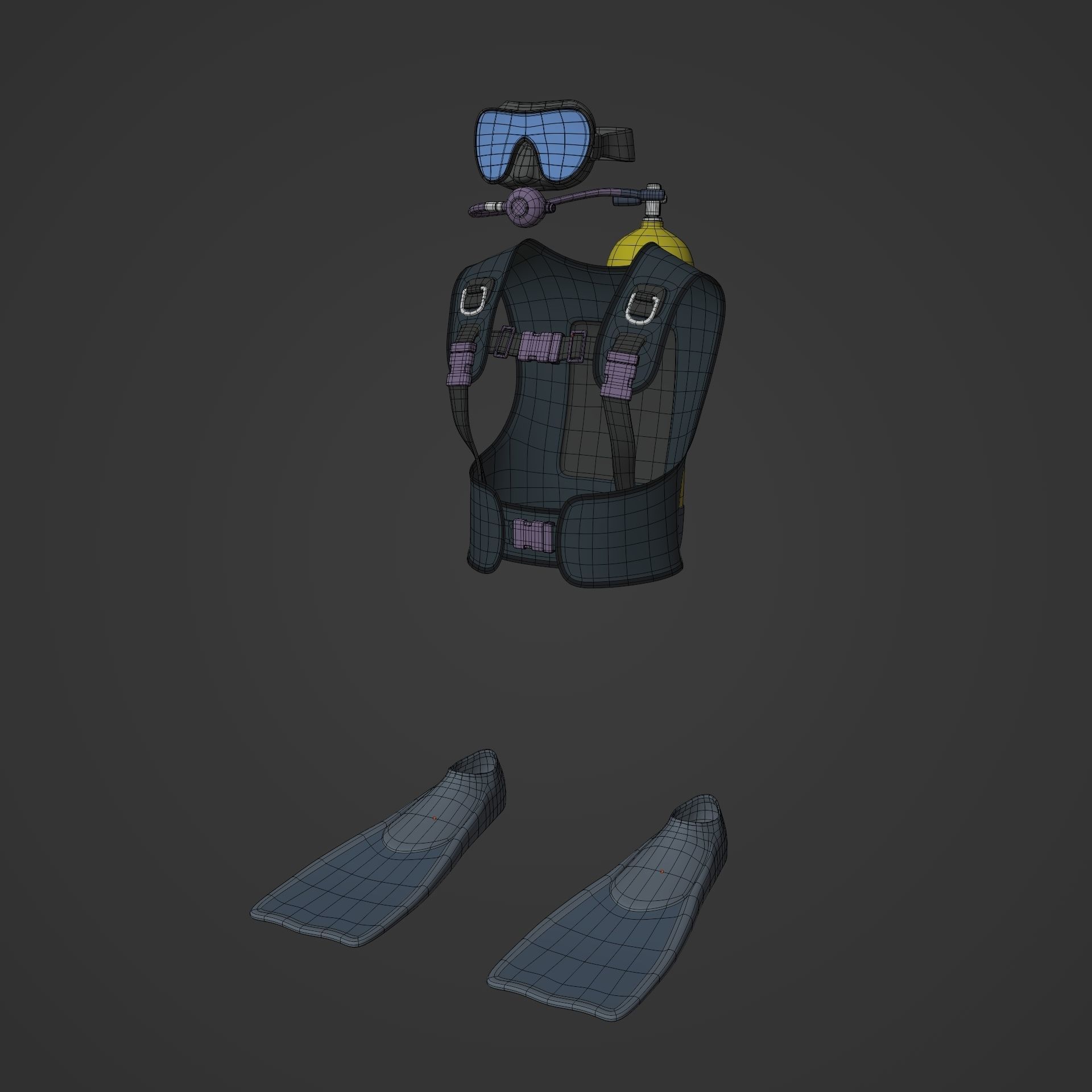 Scuba Diving Equipment Low-poly 3D model_2