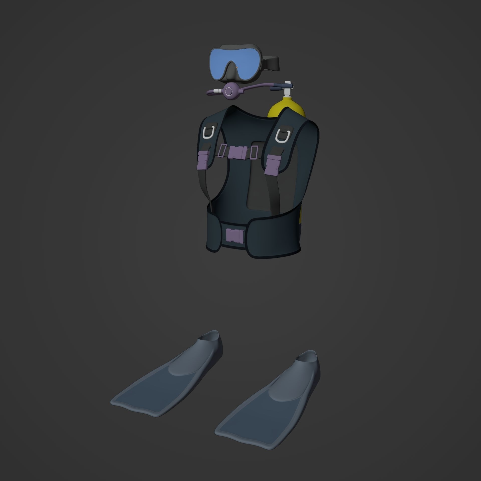 Scuba Diving Equipment Low-poly 3D model_1
