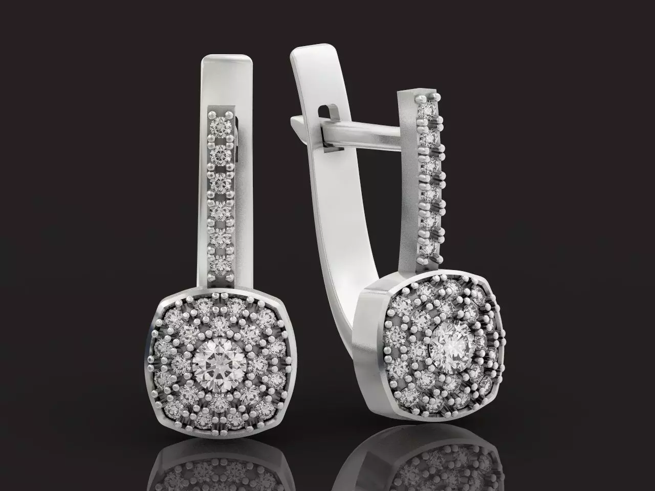elegant wedding diamond earrings halo 3D print model