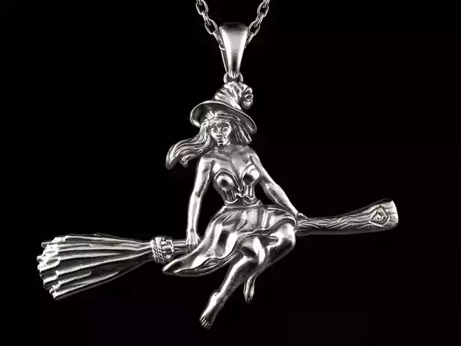 Witch on broom necklace 3d print model 3D print model
