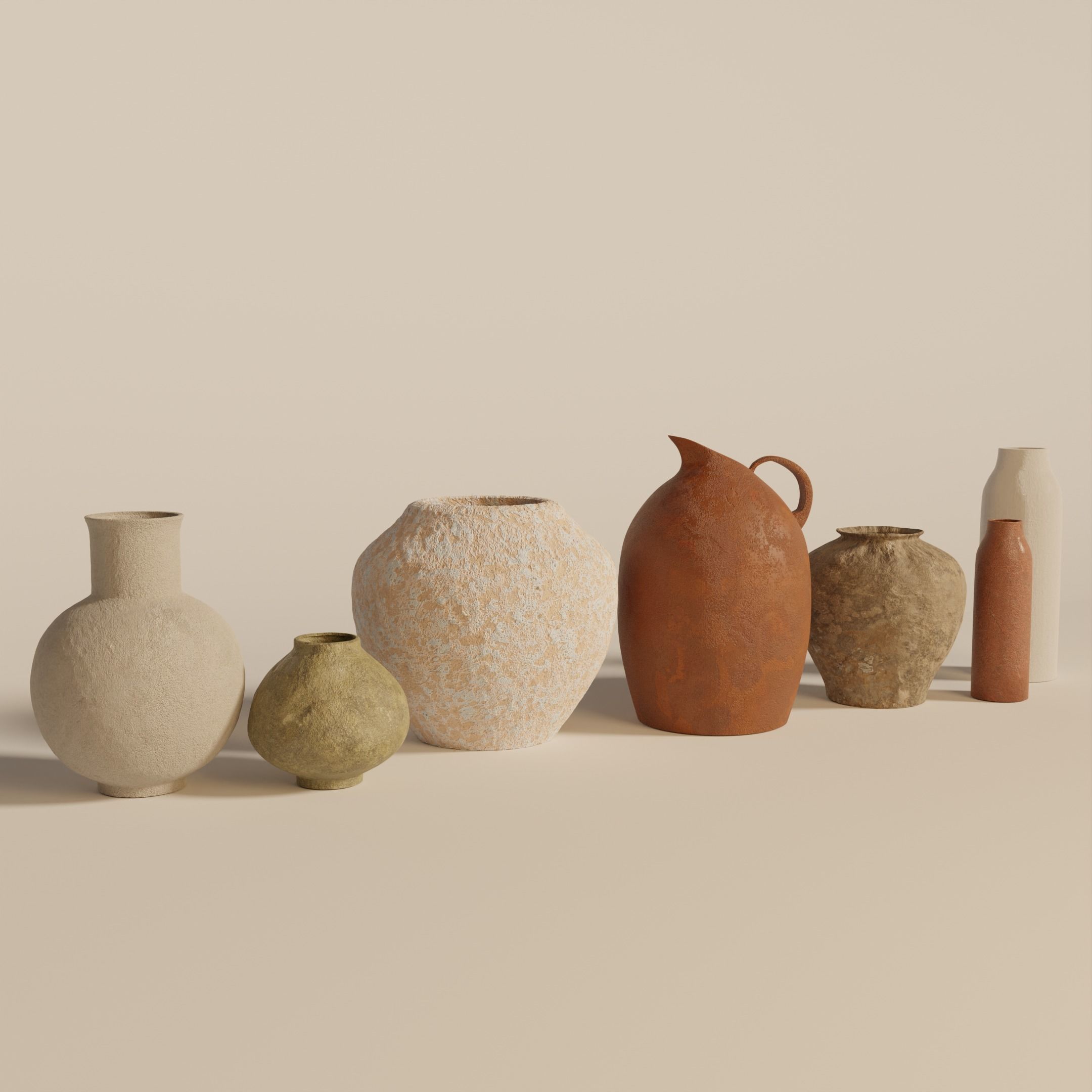 Stone vases set 3D model_2