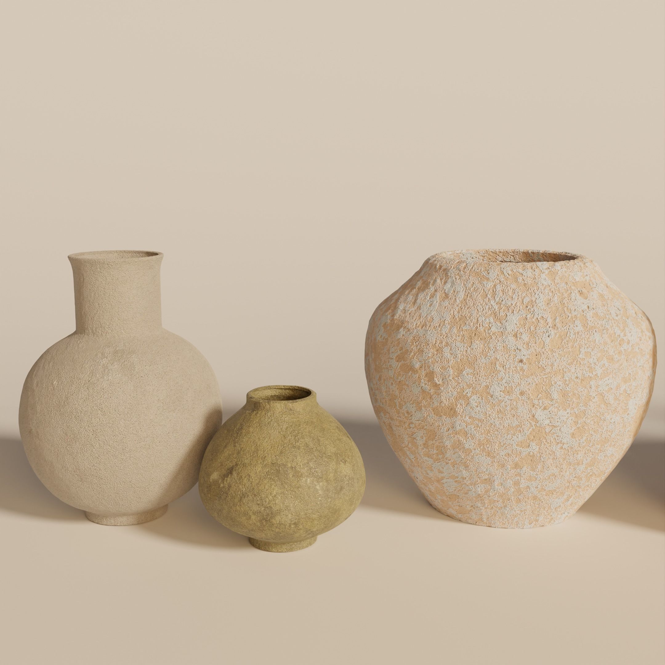 Stone vases set 3D model_4
