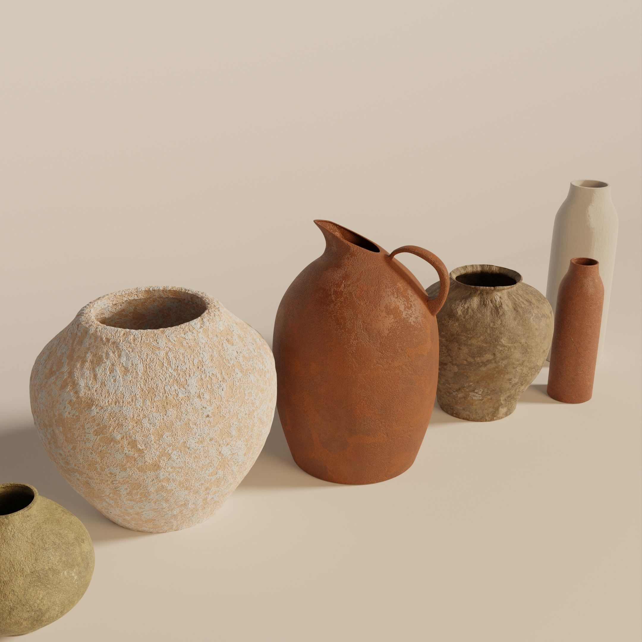 Stone vases set 3D model_3