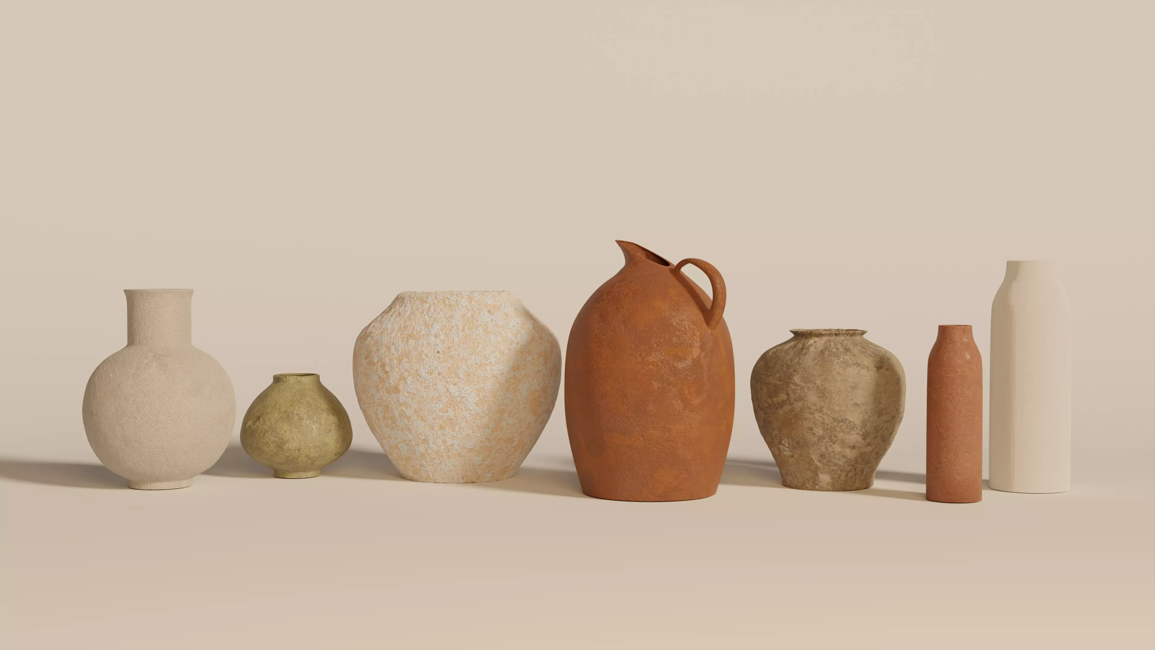 Stone vases set 3D model_0