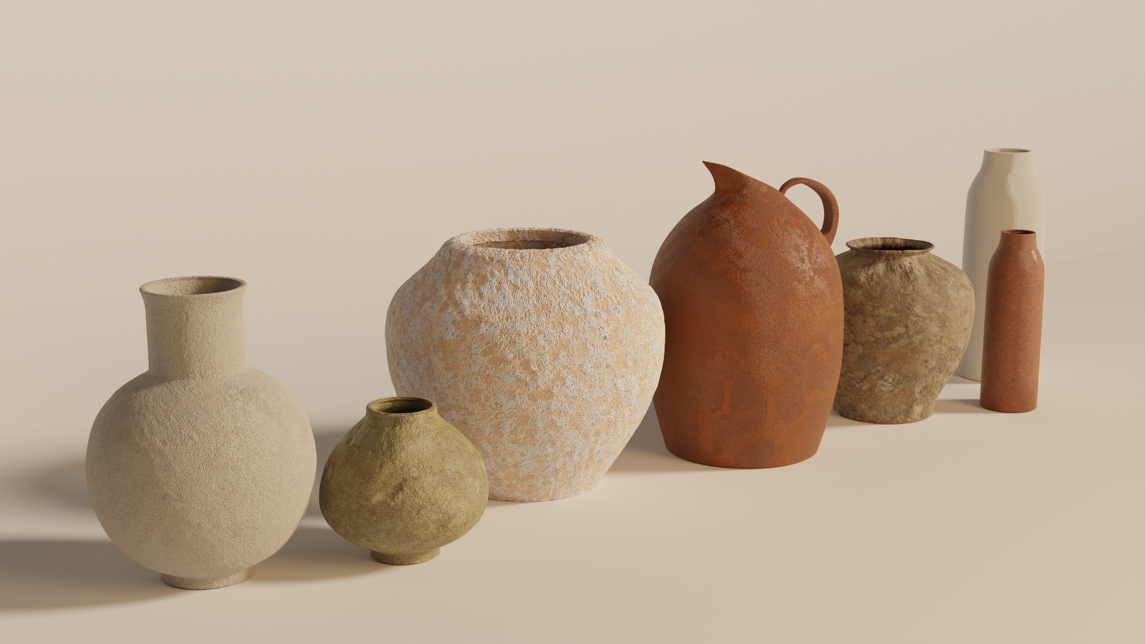 Stone vases set 3D model_1