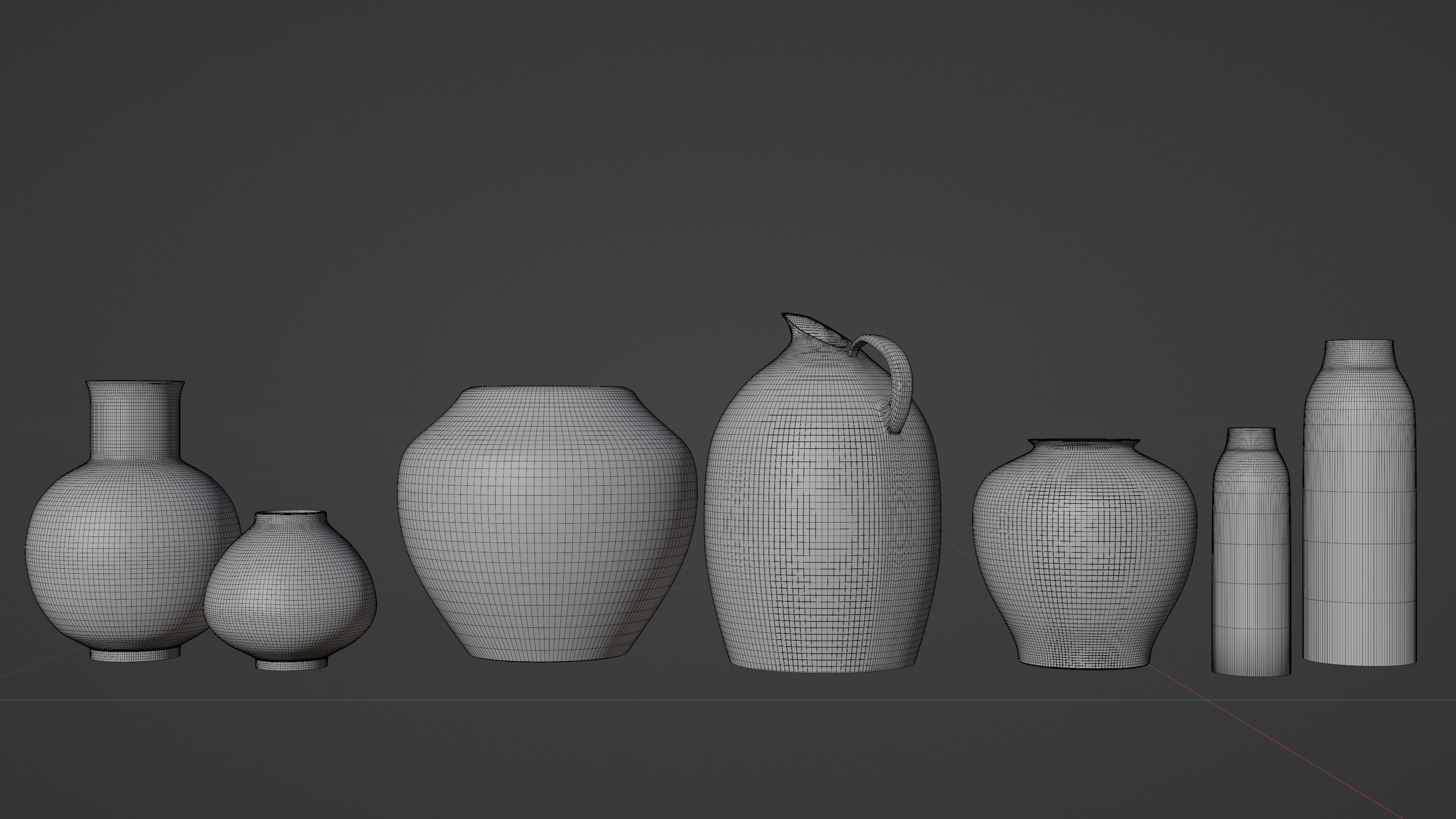 Stone vases set 3D model_8