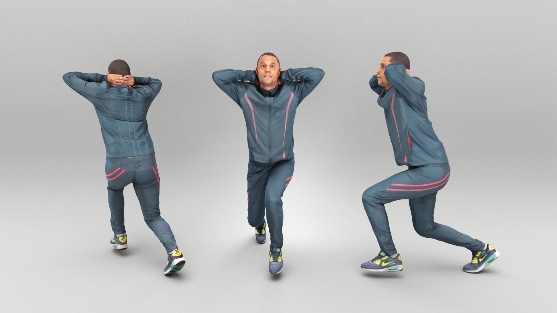 Young man in sportswear doing exercise 375 Low-poly 3D model_3