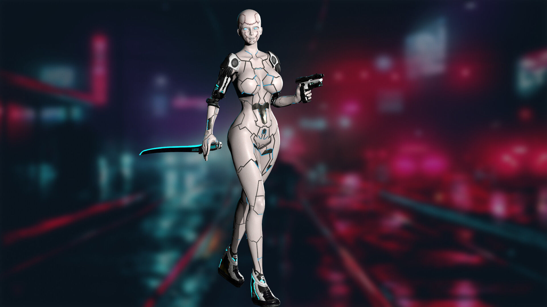 Robot Girl 2 Low-poly 3D model_11