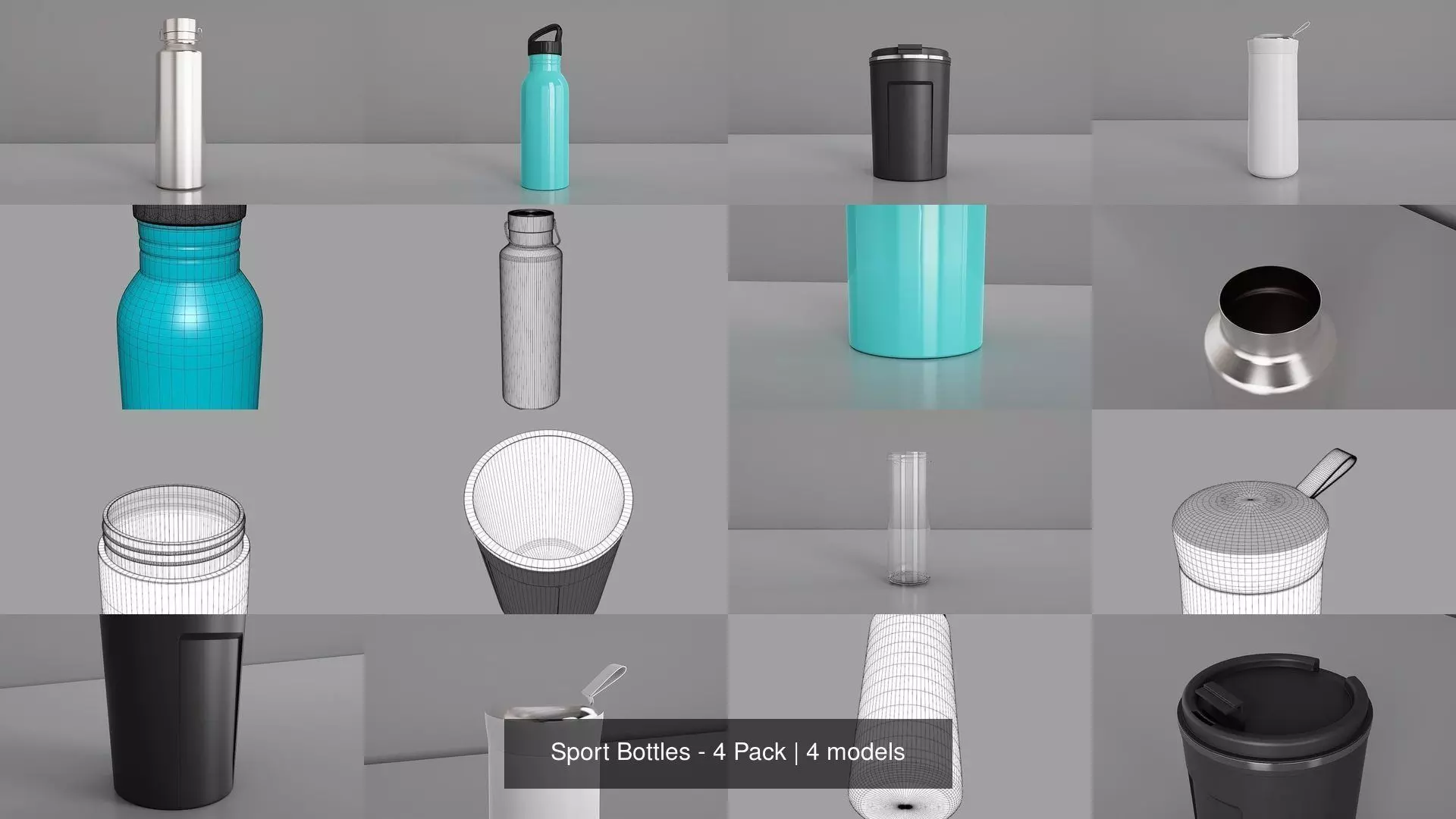 Sport Bottles - 4 Pack 3D Model Collection_0