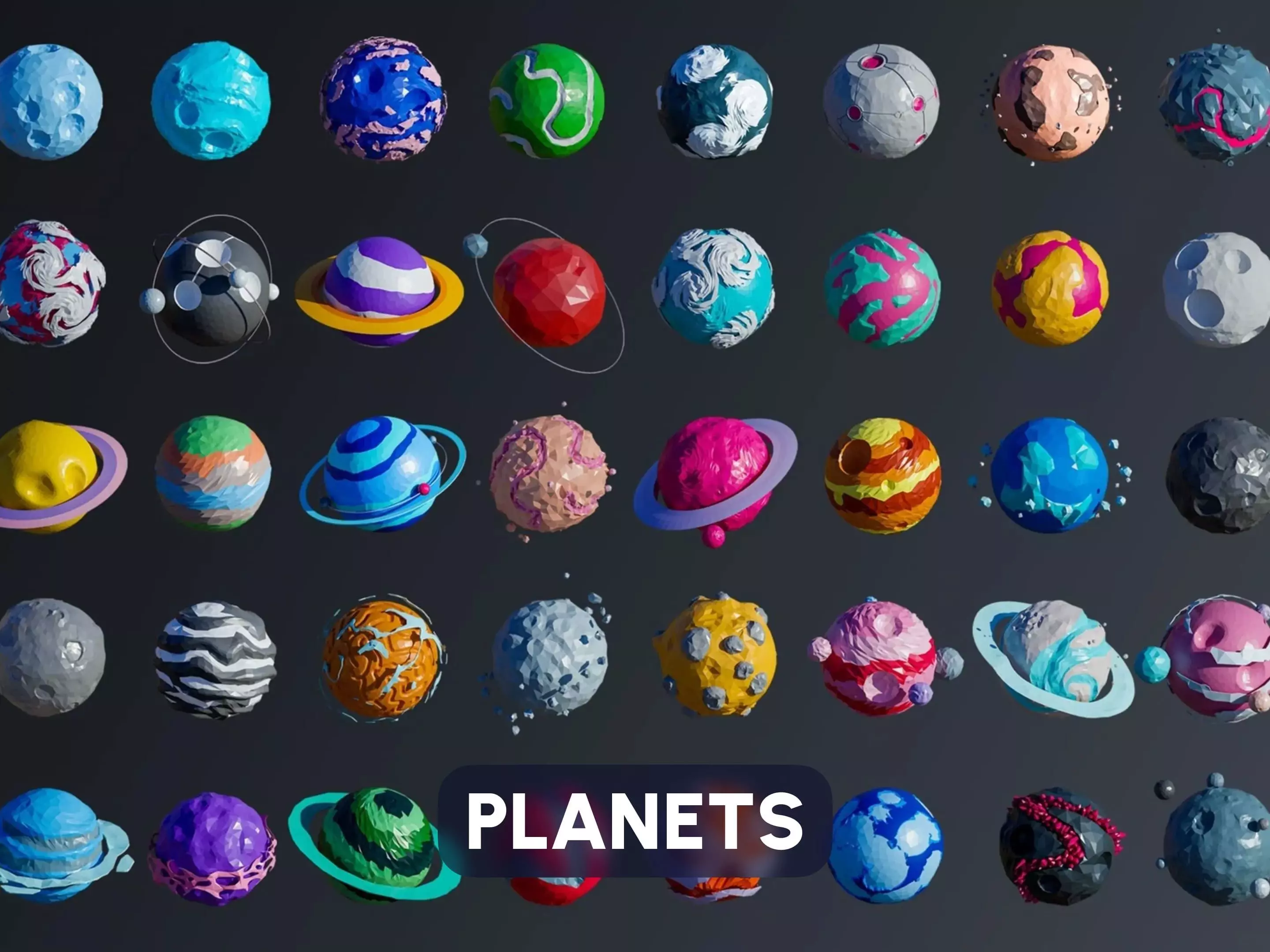 Planets Low-poly 3D model_0