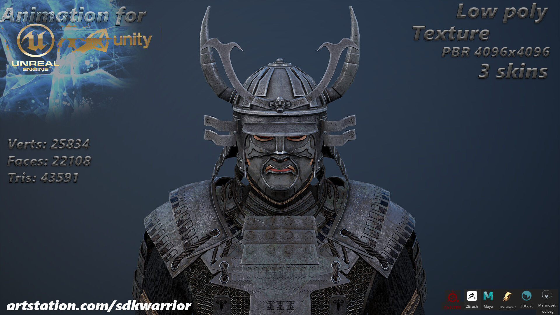 Samurai Boss Low-poly 3D model_5