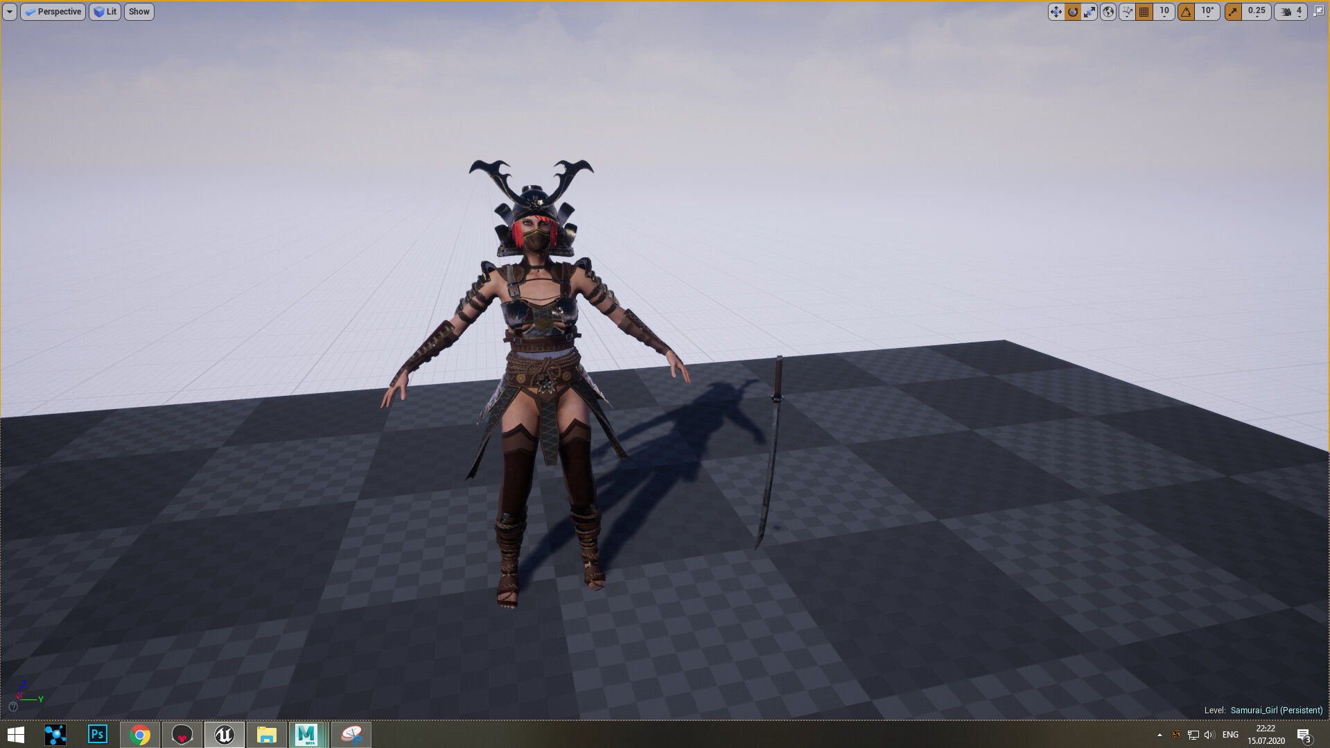 Samurai Girl Low-poly 3D model_12