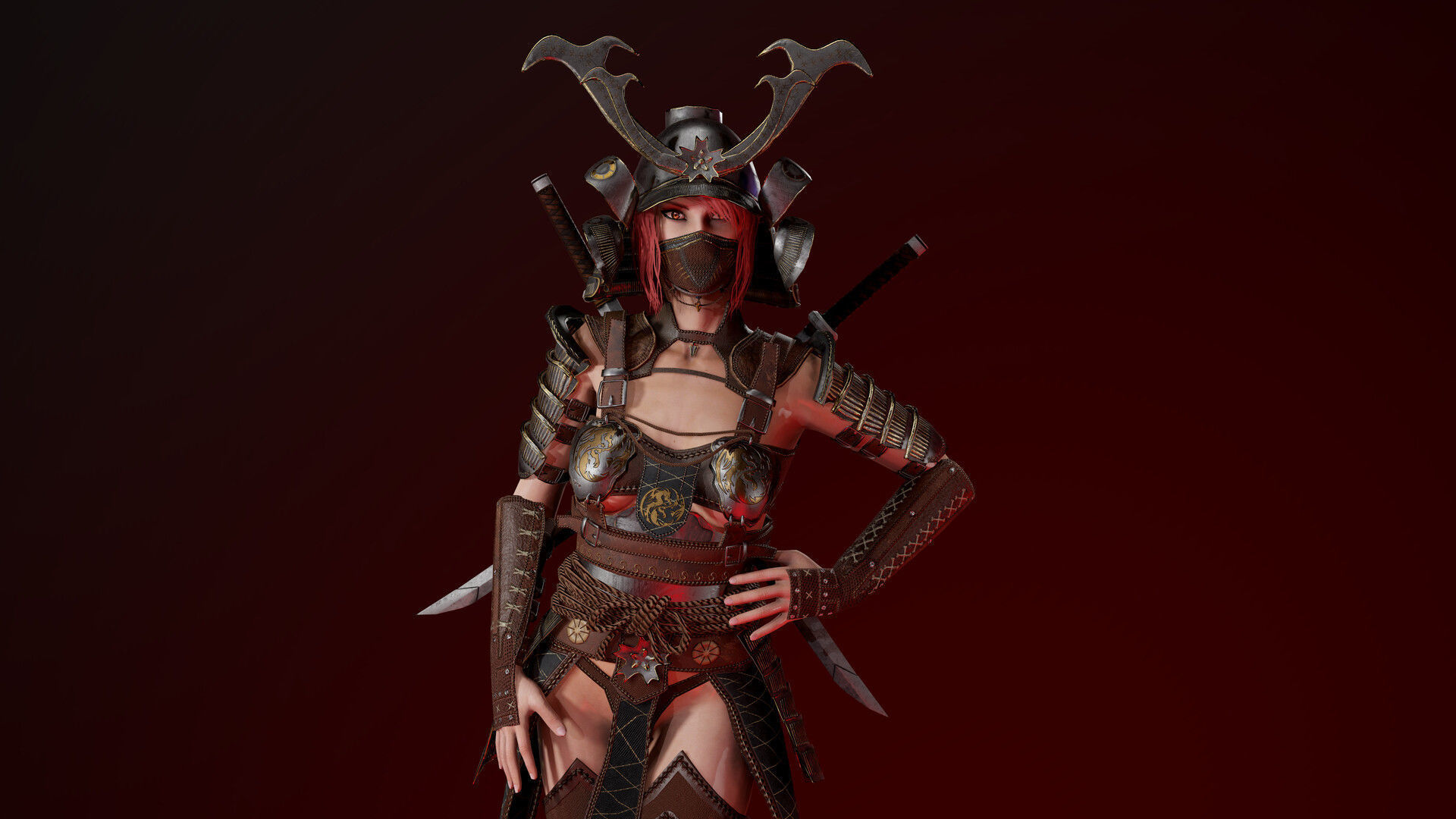 Samurai Girl Low-poly 3D model_5