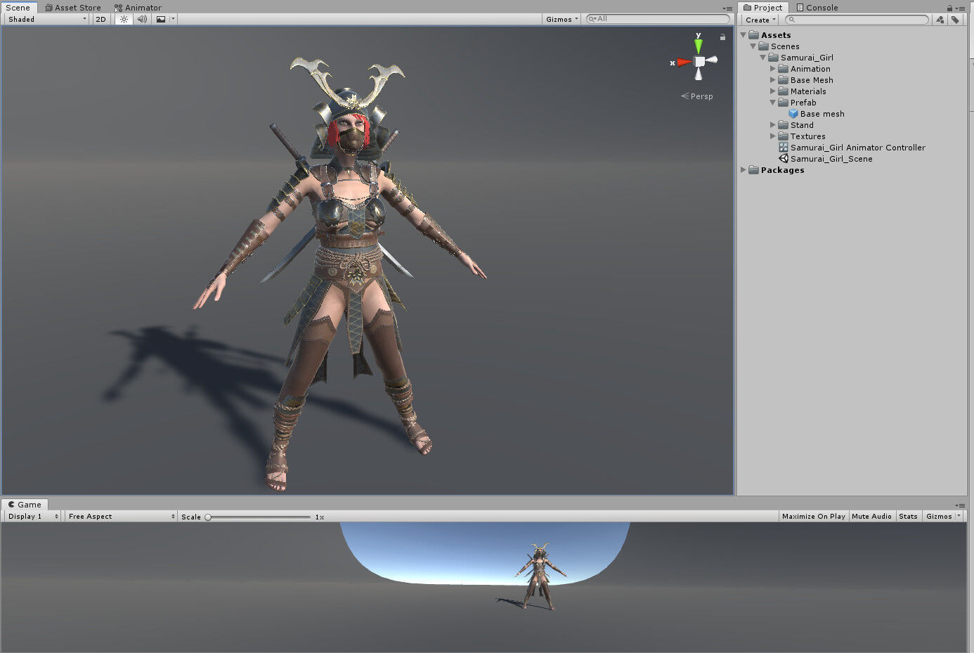 Samurai Girl Low-poly 3D model_13