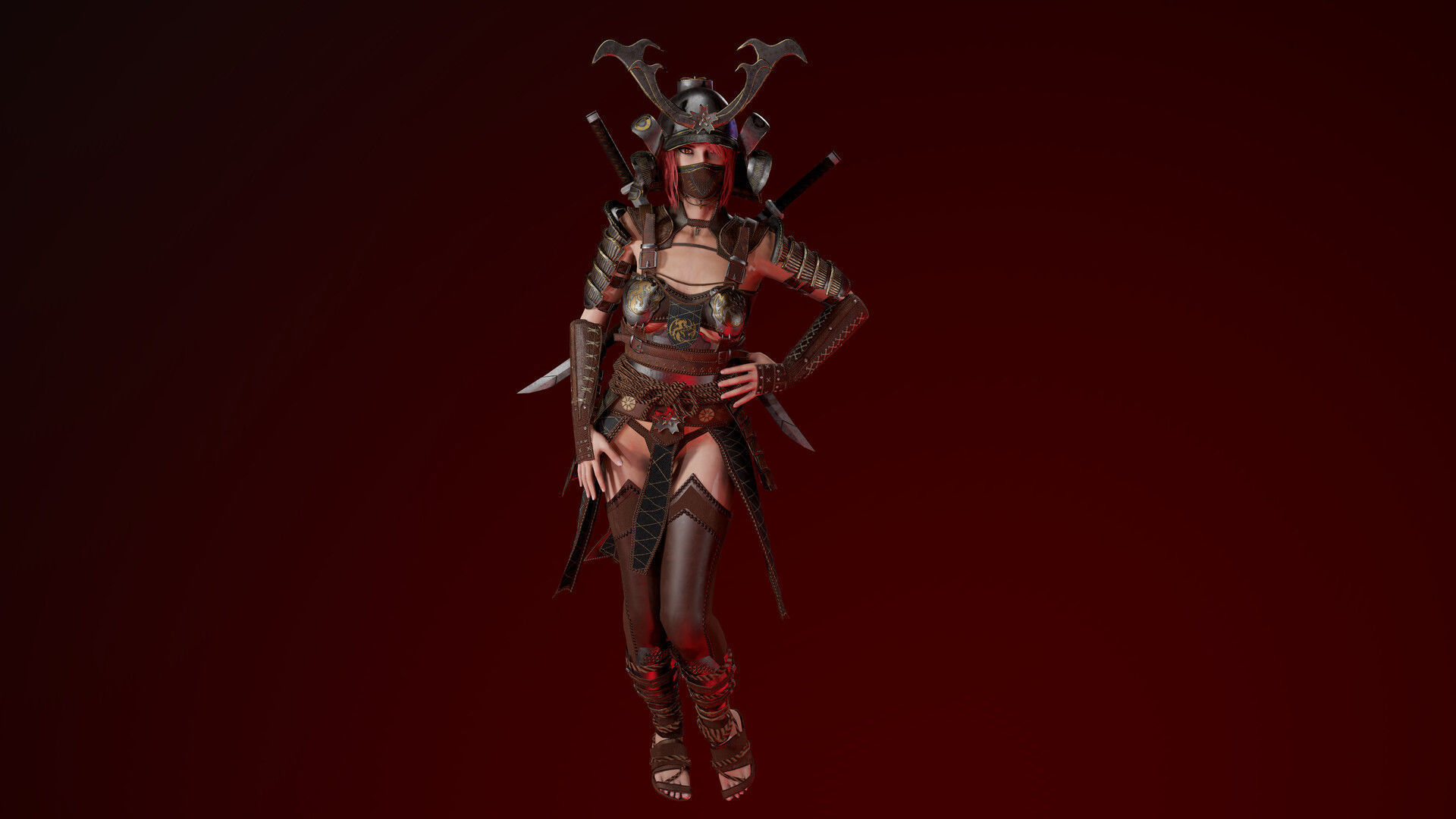 Samurai Girl Low-poly 3D model_7