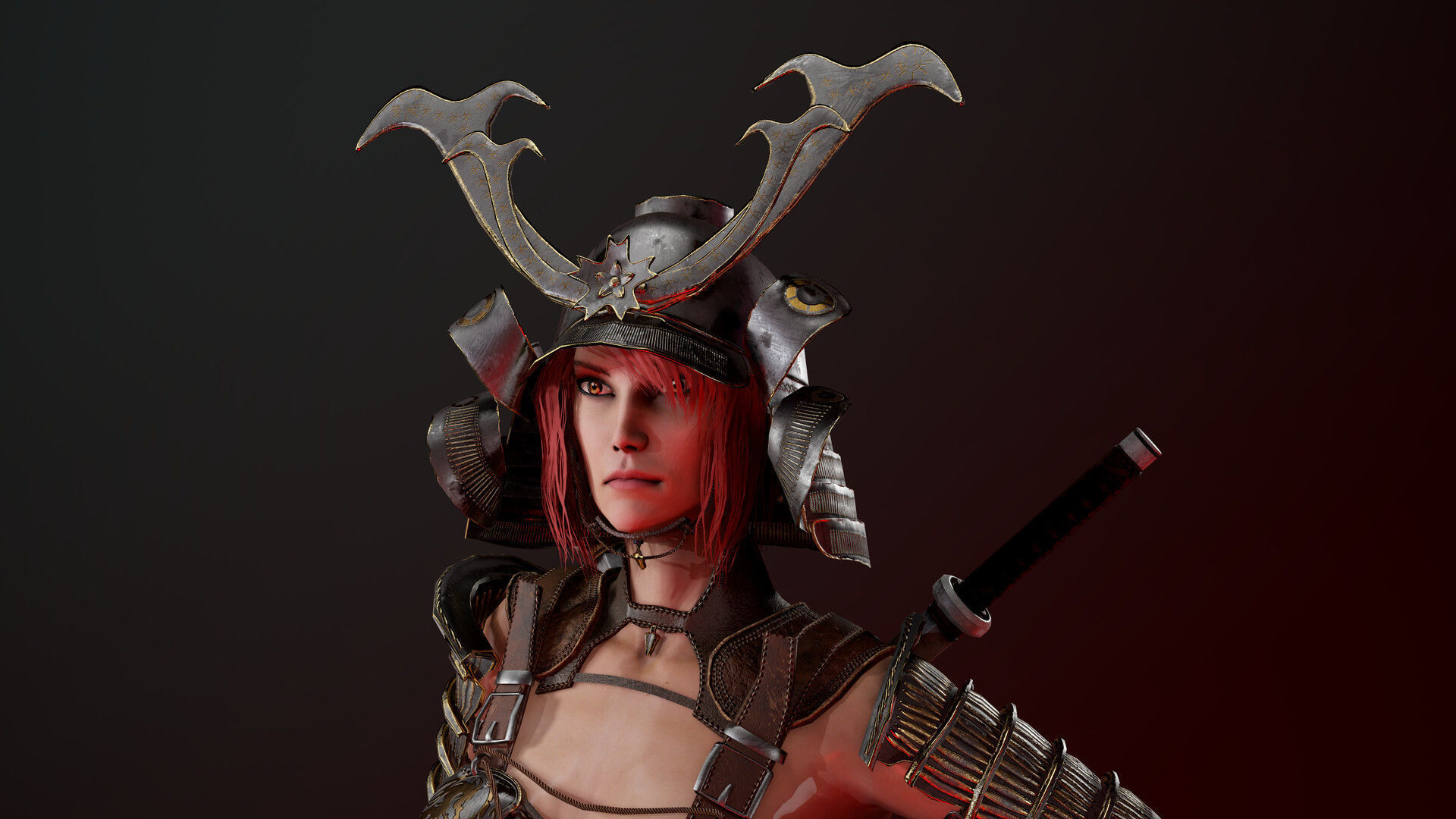 Samurai Girl Low-poly 3D model_6